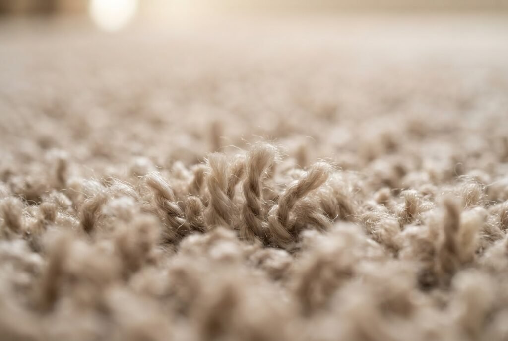 Close-up of soft, clean carpet fibres