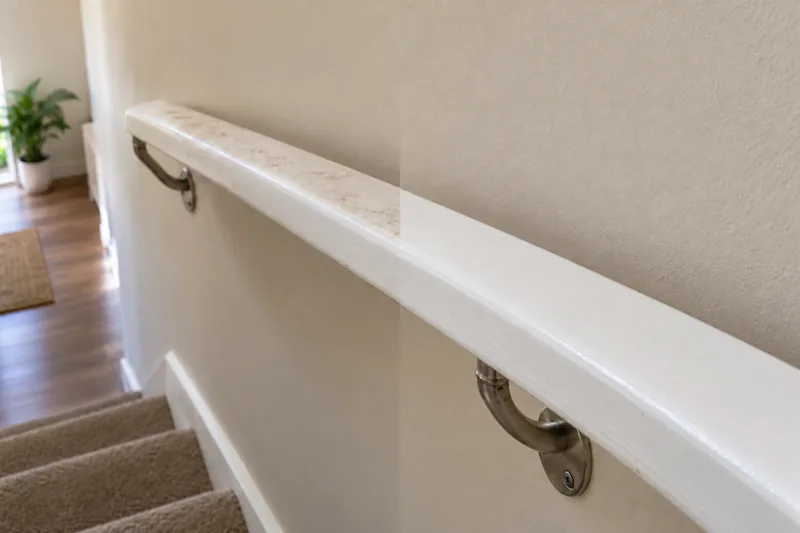 White stair handrail with grubby marks on the left, the right half clean – domestic cleaning in Weston Creek